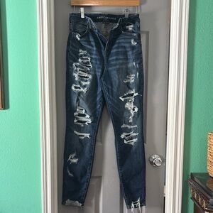 American Eagle Outfitters Indigo Blue Skinny Jeans with Distressed Details